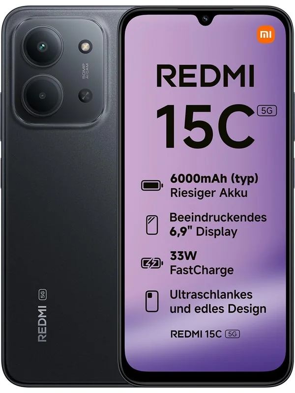 Xiaomi Redmi 15C, 17,5 cm (6.9), 1600 x 720 pikseliä, 4 GB, 128 GB, 50 MP, musta