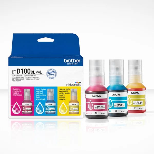 Brother BTD100CLVAL -mustepullopakkaus, 48.8 ml, syaani, magenta, keltainen, 3 kpl