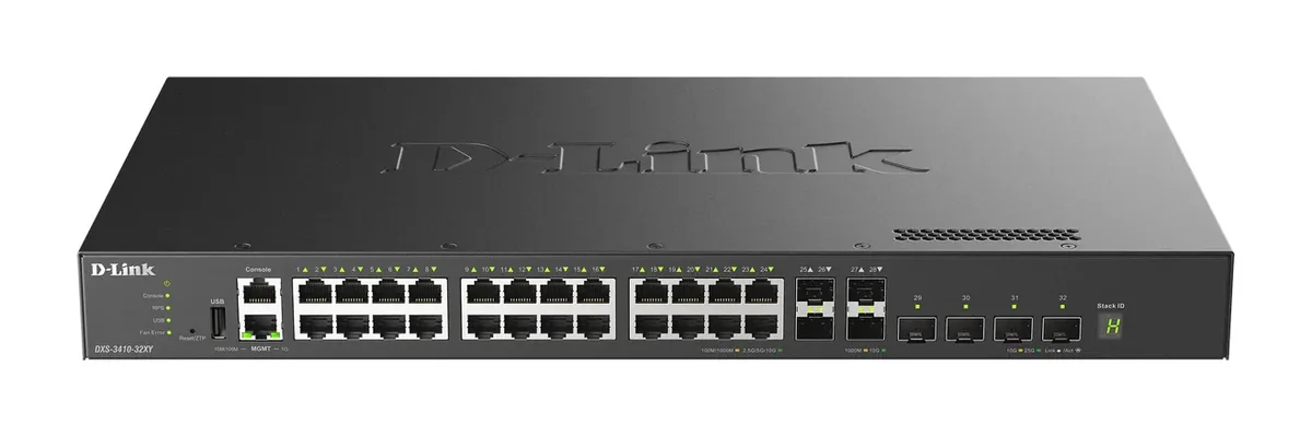 D-Link DXS-3410-32XY/E - Hallittava Layer 3 Ethernet-kytkin, Musta