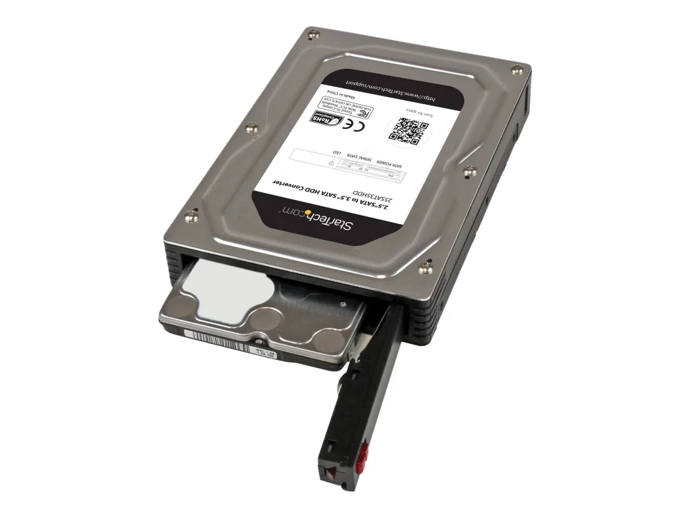 StarTech.com 25SAT35HDD, 8,89 cm (3.5), Tallennusaseman alusta, musta, Hopea, 2.5, Alumiini, Muovi, 12.5 mm
