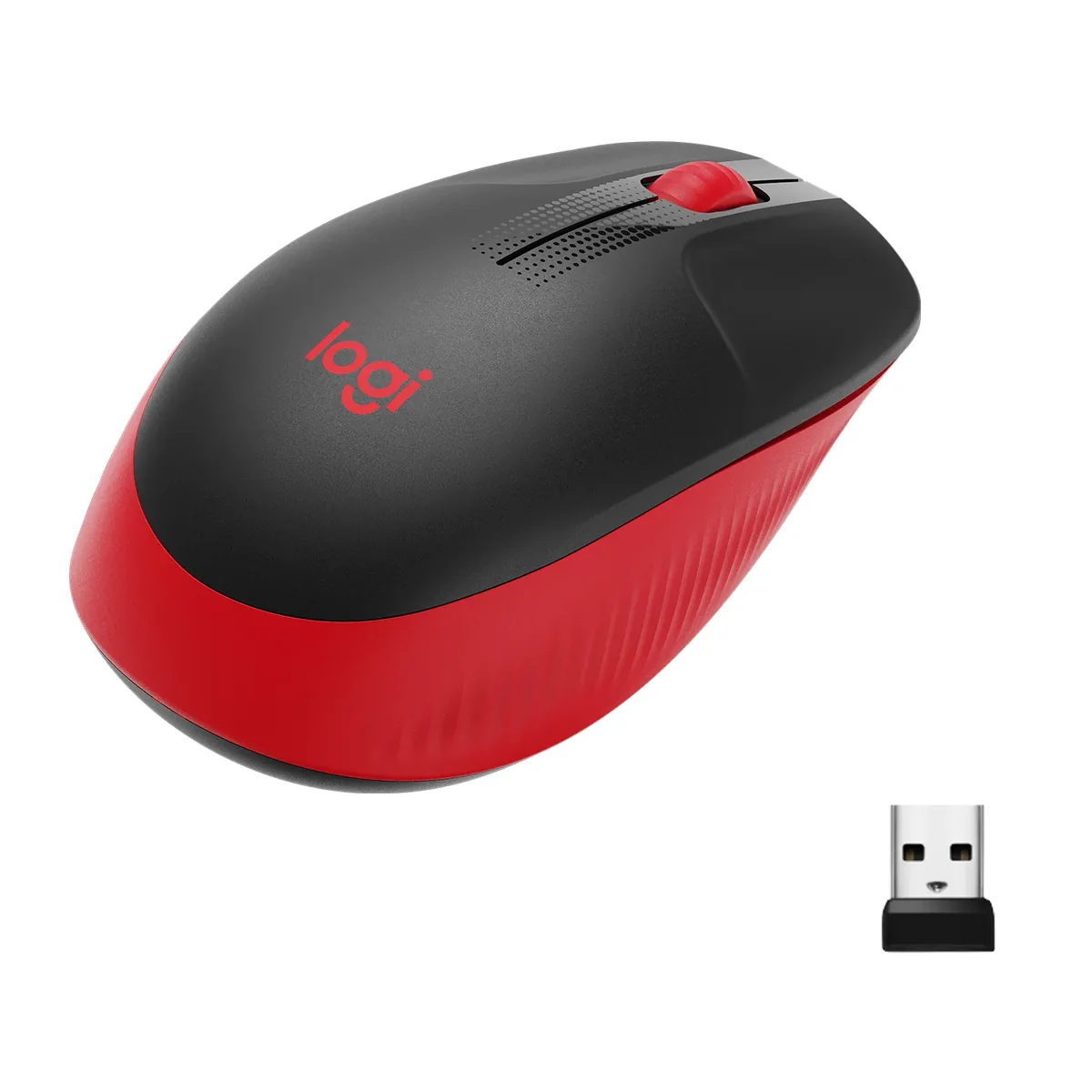 Logitech M190 Full-size Wireless Optical PC Mouse - Punainen - Hiiri - Optinen - 3 painiketta - Punainen