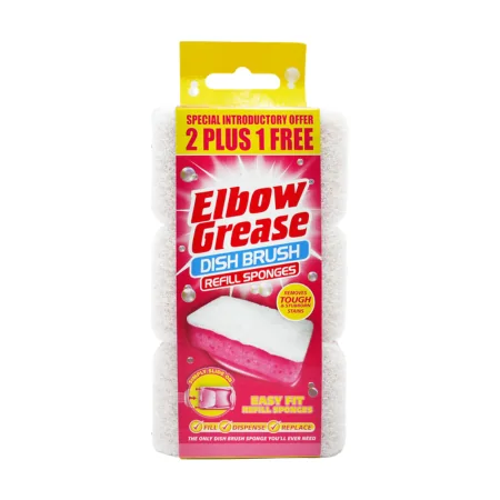 Elbow Grease vaaleanpunainen tiskiharjan täydennyspesusieni - 3 kpl