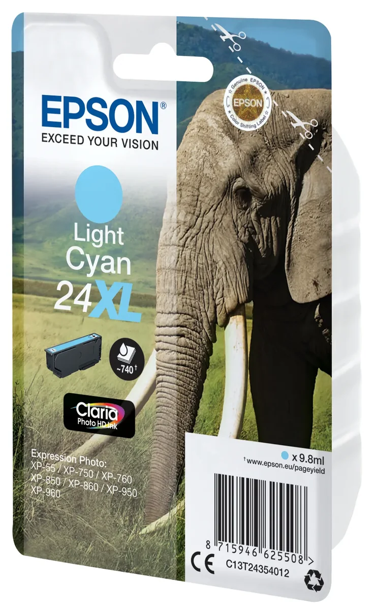 Epson 24XL -mustekasetti, 9.8 ml, vaalea syaani