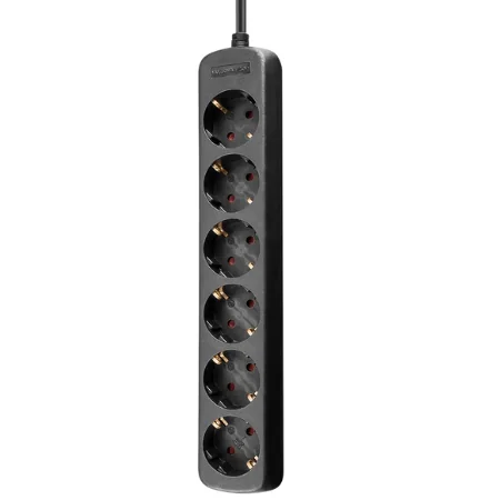 goobay - Pistorasia - AC 230 V - 3680 Watt - tulo: teho CEE 7/7 - lähtöliittimet: 6 (CEE 7/4) - 5 m kaapeli - musta