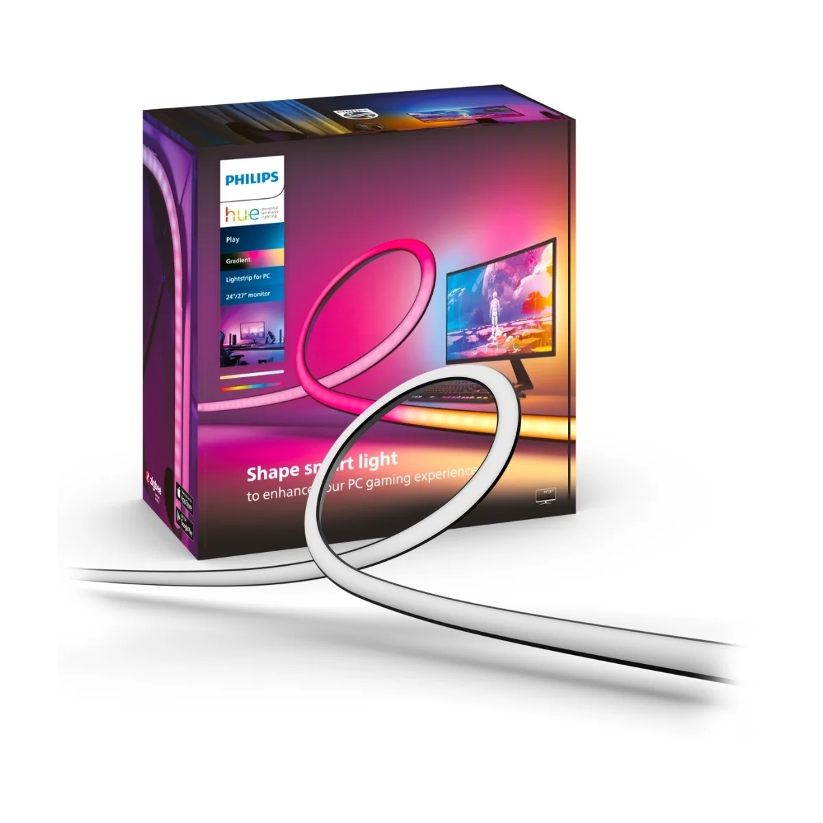 Philips Play gradient lightstrip PC:lle, Älyvalonauha, Bluetooth/Zigbee, Musta, Silikoni, Ei vaihdettavissa oleva hehkulamppu, Valkoinen