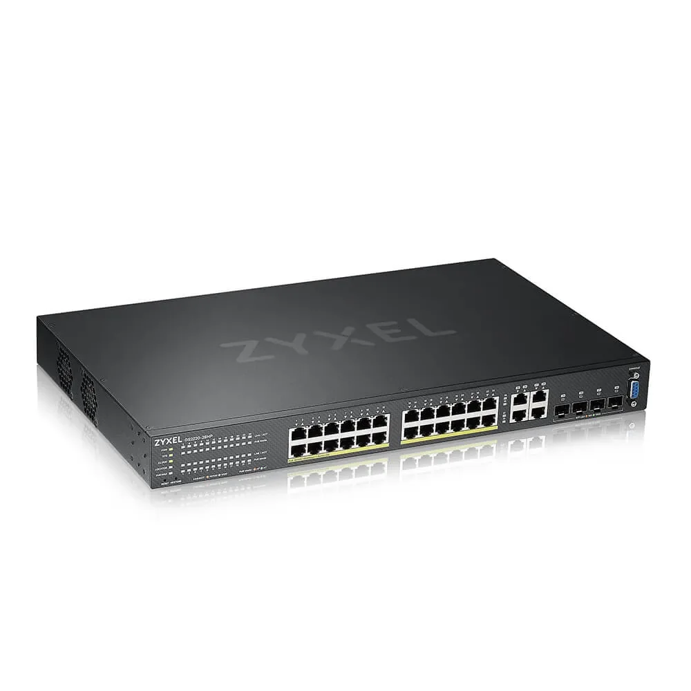 Zyxel GS2220-28HP - Hallittava 24-porttinen Power over Ethernet Plus Gigabit Ethernet Layer 2 -kytkin, Musta