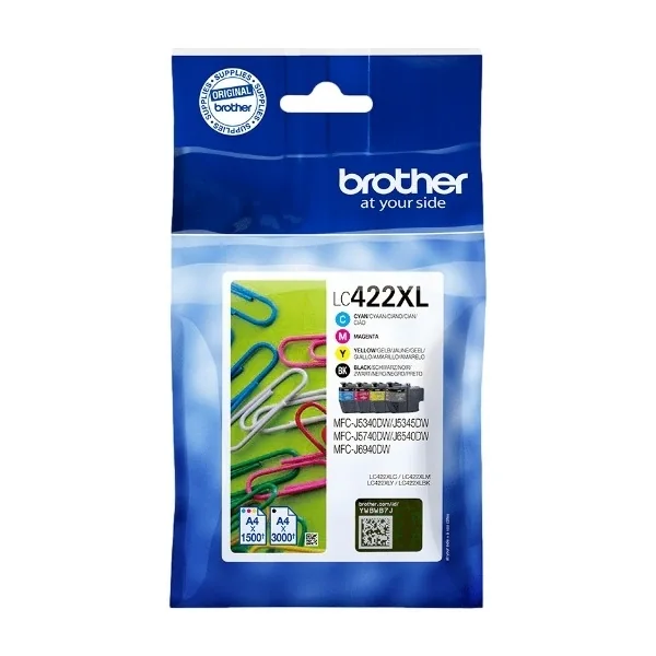 Brother LC422XLVAL, Musta, Syaani, Magenta, Keltainen, 4 kpl, 3000 sivua, 1500 sivua, Monipakkaus