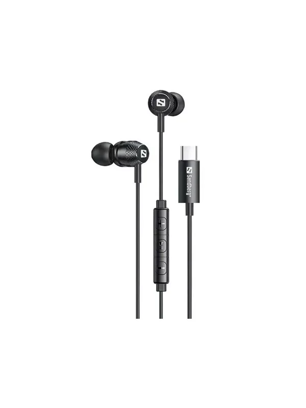 Sandberg USB-C/A In-Earset -kuulokemikrofoni + USB-A-sovitin, musta