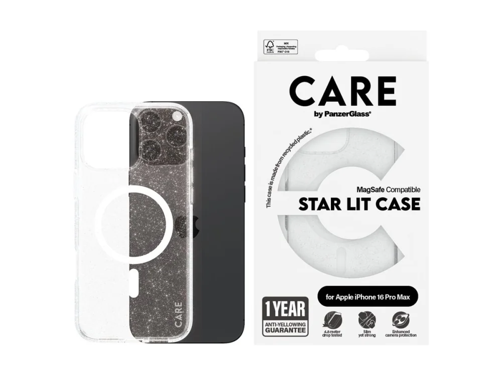 PanzerGlass CARE™ by ® Star Lit Case w. White MagSafe iPhone 16 Pro Max, Suojus, Apple, Apple - iPhone 16 Pro Max, Läpinäkyvä
