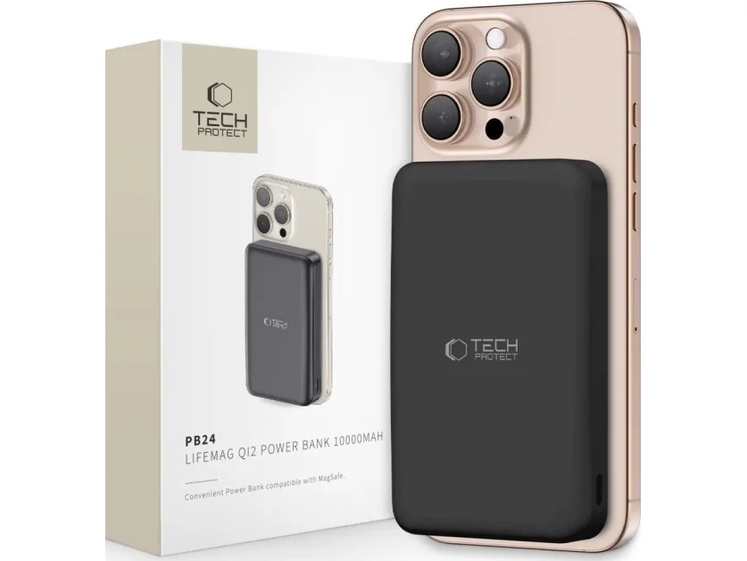 Tech-Protect Powerbank PB24 LifeMag QI2 MagSafe 10000 mAh - Black - 10000 mAh