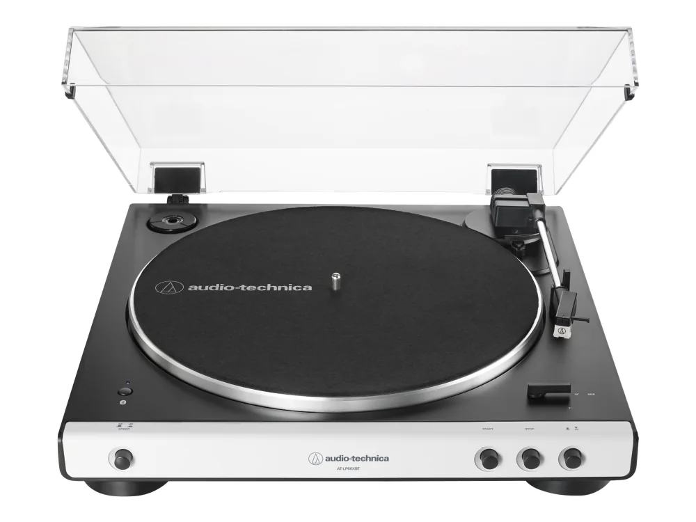 Audio-Technica AT-LP60XBT, Hihnakäyttöinen levysoitin, Täysin automaattinen, Valkoinen, Alumiini, 33 1/3,45 RPM, 33 1/3,45 RPM