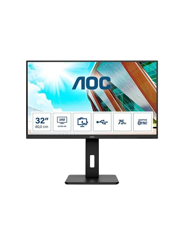 31" AOC U32P2 4K UHD 75Hz kaiuttimilla ja USB-keskuksella.
