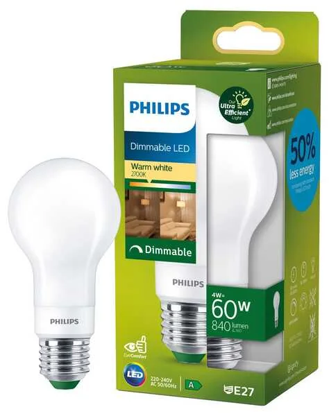 Philips E27-LED-lamppu A60 4W 840lm 2 700K