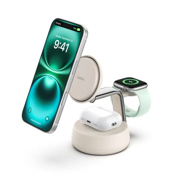 Belkin UltraCharge Pro 25w Qi2 3in1 Magnetic Charger Sand