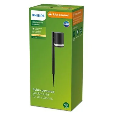 Philips Fyce aurinkokennovalaisin 1,5W, Ulkotilojen jalka-/tolppavalaistus, Musta, Muovi, IP44, Patio, Puutarha, III