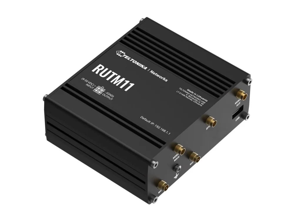 Teltonika RUTM11, Ethernet WAN, Gigabitti Ethernet, SIM-korttipaikka, musta