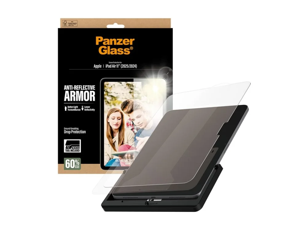 PanzerGlass ® Anti-Reflective Armor Screen Protector iPad Air 11 (2024-2026) | Ultra-Wide Fit w. FASTFIT TOOL, Apple, Apple - iPad Air 11 (2025), Apple - iPad Air 11 (2024), Apple - iPad Air 11 (2026), Asennus kuivana, Naarmuuntumisenkestävä, Iskunkestävä, Läpinäkyvä, 1 kpl