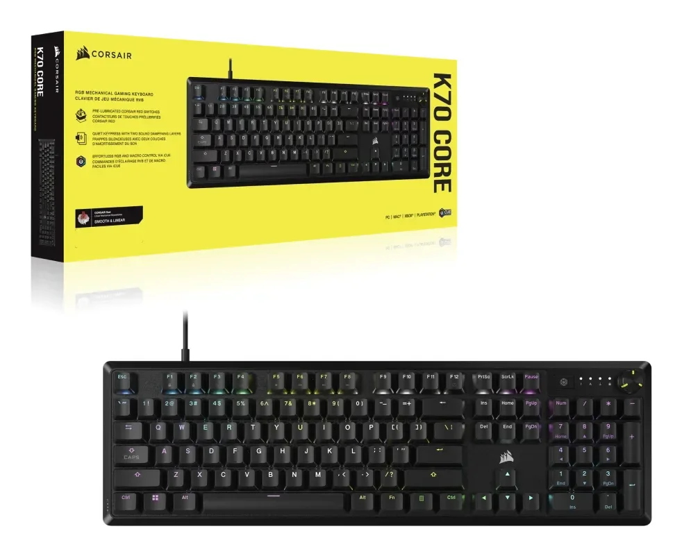 CORSAIR K70 CORE RGB -mekaaninen pelinäppäimistö, MLX Red, musta