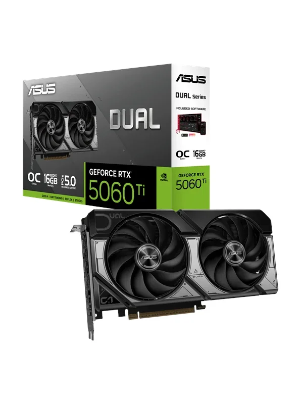 ASUS Dual -RTX5060TI-O16G, GeForce RTX 5060 Ti, 16 GB, GDDR7, 128 Bit, 7680 x 4320 pikseliä, PCI Express 5.0