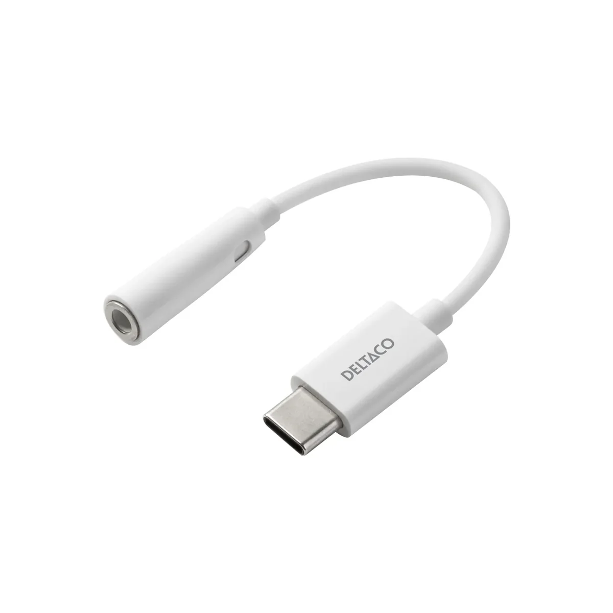 Deltaco Sovitin USB-C - 3,5mm, stereoääni, aktiivinen, 11cm, valkoinen, Valkoinen, 1 kpl