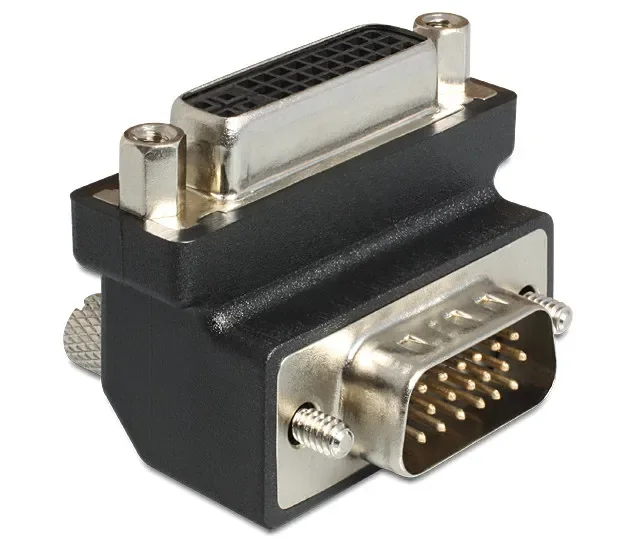 Delock DVI-I – VGA -kulmasovitin, musta