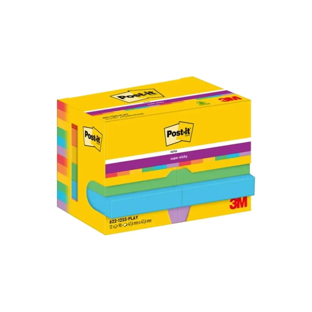 Super Sticky Notes Post-it® Playful, 47,6 x 47,6 mm - (12 stk.)