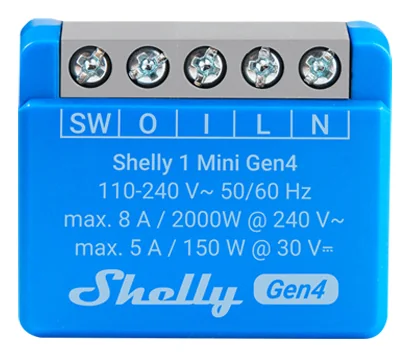 Shelly 1 Mini Gen4 - WiFI & Zigbee rele potentiaalivapaalla kontaktisarjalla (230VAC)