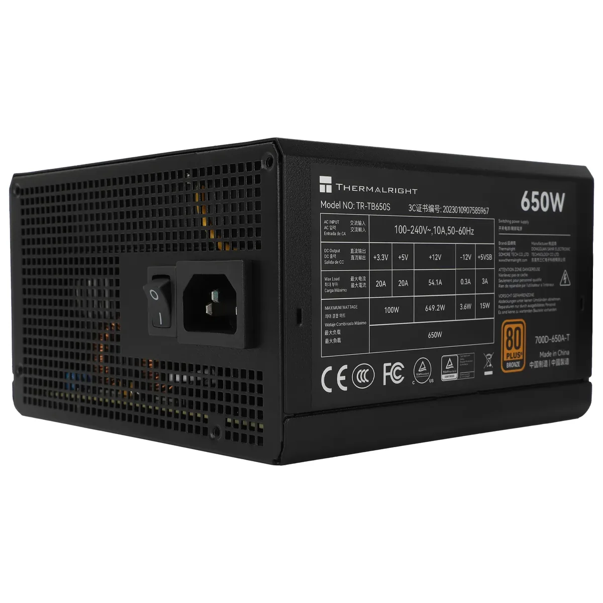 Thermalright TB S - Virtalähde - 650 Watt - 140 mm - ATX 3.0 - 80 Plus Pronssi sertifioitu