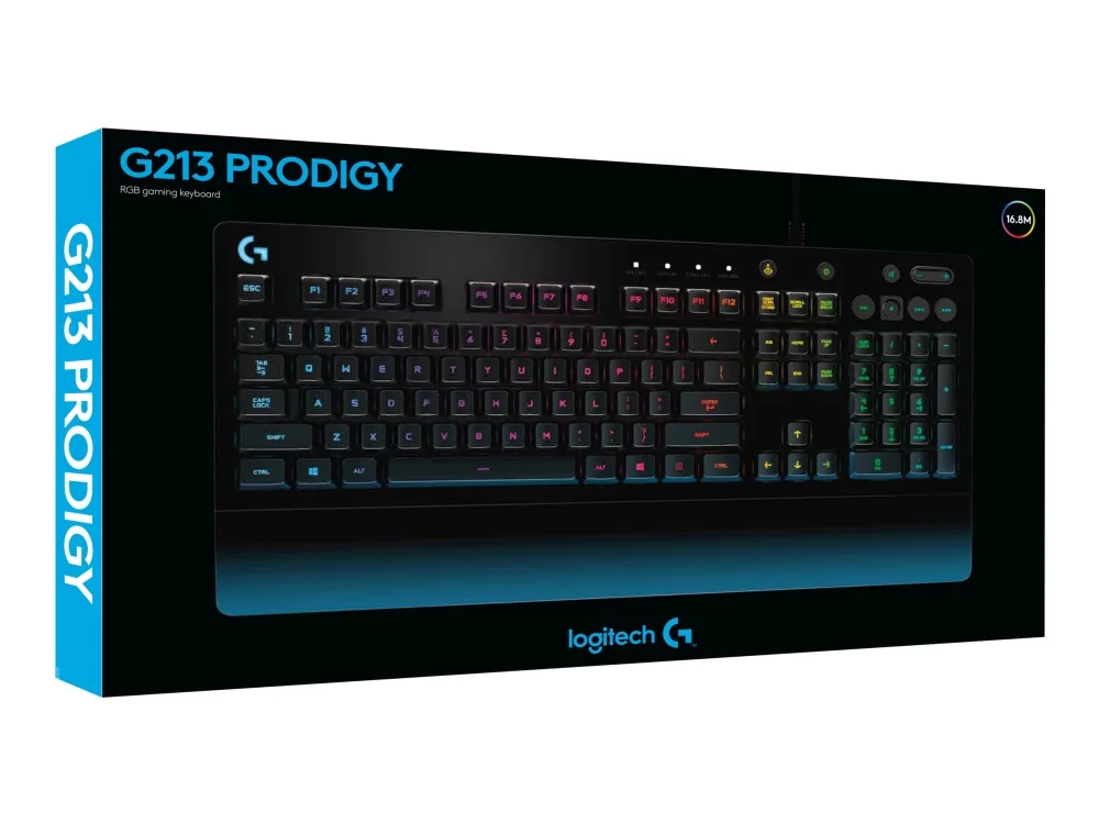 Logitech G G213 Prodigy, Täysikokoinen (100 %), Langallinen, USB, QWERTY, RGB LED, Musta