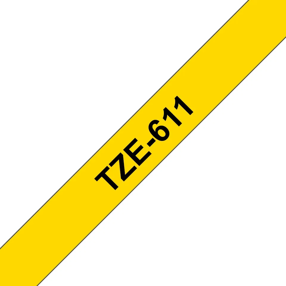 Brother TZe-611 - Sort på gul - Rulla (0,6 cm) 1 kassette(r) lamineret bånd - for Brother PT-D210, D600, H110 P-Touch PT-1005, 1880 P-Touch Cube Pro PT-P910