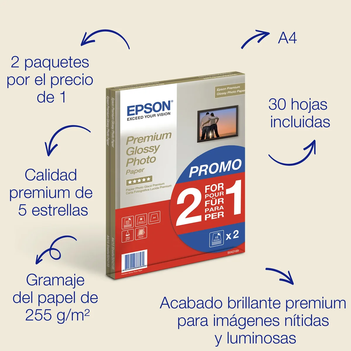 Epson A4 Premium Glossy Photo Paper valokuvapaperi, 255 g/m2, 30 arkkia, Premium kiilto, 255 g/m², A4, 30 arkkia, - SureColor SC-T7200D-PS - SureColor SC-T7200D - SureColor SC-T7200-PS - SureColor SC-T7200 -..., 1 kpl