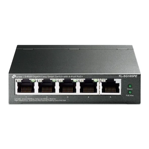 TP-Link TL-SG105PE - Hallinnoitava Layer 2 5-porttinen Gigabitti Ethernet Power over Ethernet -kytkin, musta