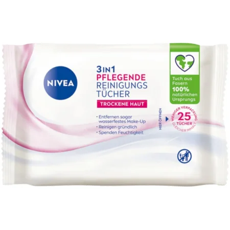 Nivea Caring 3in1 puhdistuspyyhkeet - 25kpl