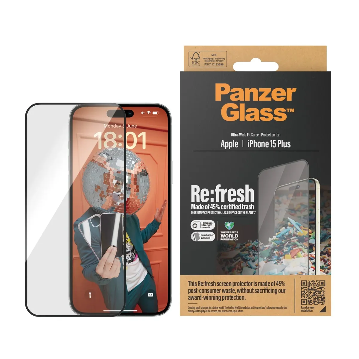 PanzerGlass Re:fresh Screen Protector iPhone 15 Plus | Ultra-Wide Fit w. EasyAligner