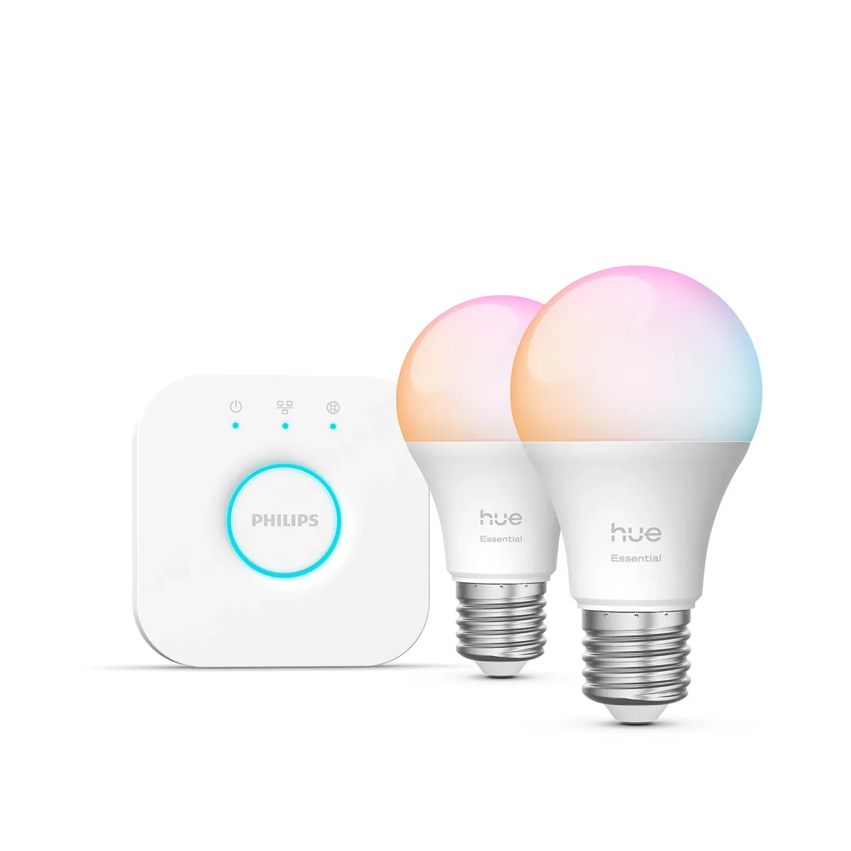 Philips Hue White and Color Ambiance Essential Starter Kit 2xE27 806 lm + Hue Bridge - Älyvalaistuksen aloitussarja, valkoinen