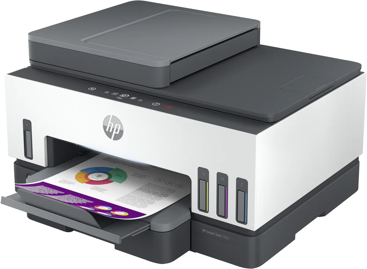 HP Smart Tank 7605 Langaton All-in-One Väri Tulostin, Kaksipuolinen tulostus Kopiokone, skanneri, Lämpömustesuihkutulostin, Väritulostus, 4800 x 1200 DPI, A4, Suoratulostus, Harmaa