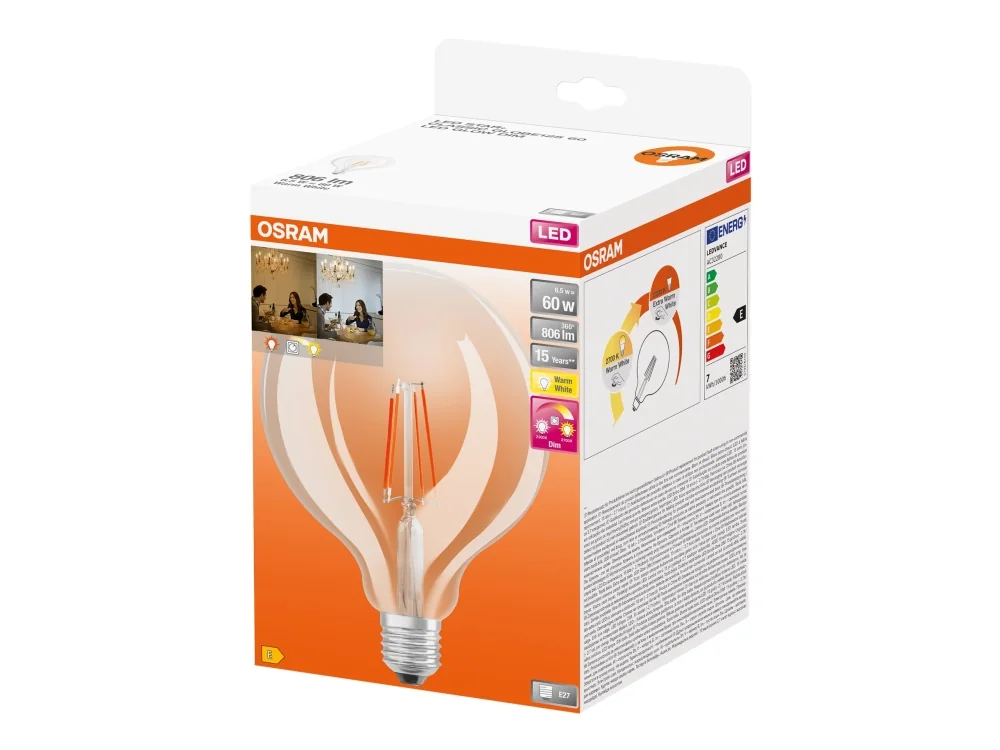 OSRAM-LED-globe-lamppu E27 6,5W G125 827 Glow dim