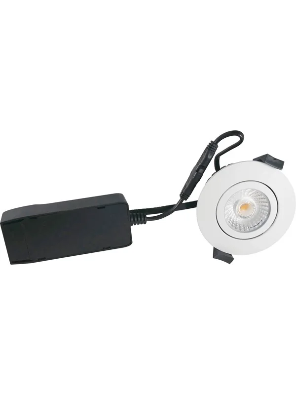 NORDTRONIC Low Profile ECO LED 6W 220-240V 440 lumen 3000K CRI&gt 90 kipvinkel 36° IP54, Mat Hvid, Pyöreä