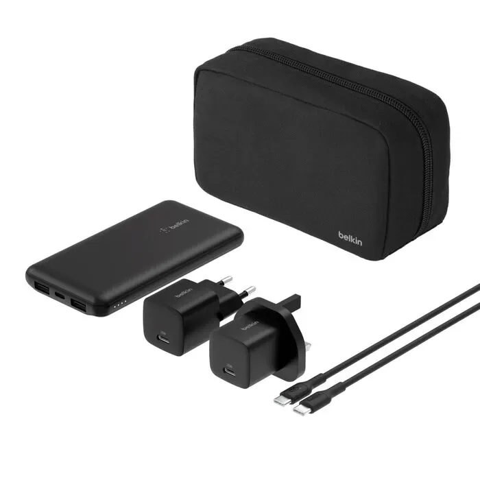 Belkin BoostCharge power bank - + AC power adapter - 24 pin USB-C 2 x USB - with zippered pouch case - 10000 mAh