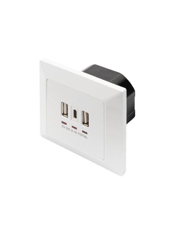 DIGITUS DA-70618 - USB-outlet - 2 USB sockets 1 USB-C socket - RAL 9003 signal white