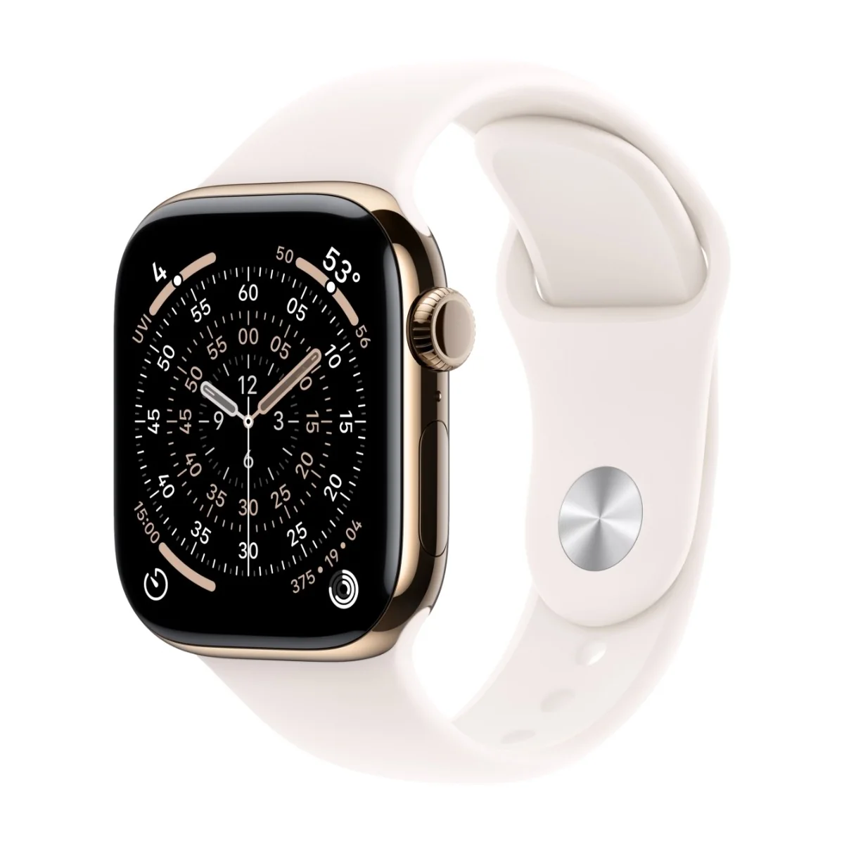 Apple Watch S11 42mm CEL (kultatitaani/punanhäivä urheiluranneke) S/M
