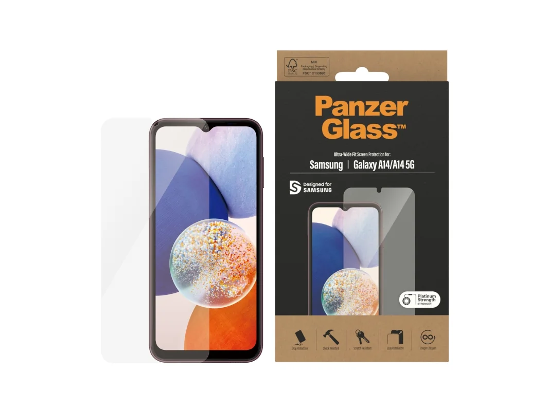 PanzerGlass Näytönsuoja Samsung Galaxy A14:lle | A14 5G:lle | Ultra-Wide Fitille