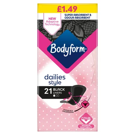 Bodyform Dailies Style Black Pikkuhousunsuojat - 21 kpl