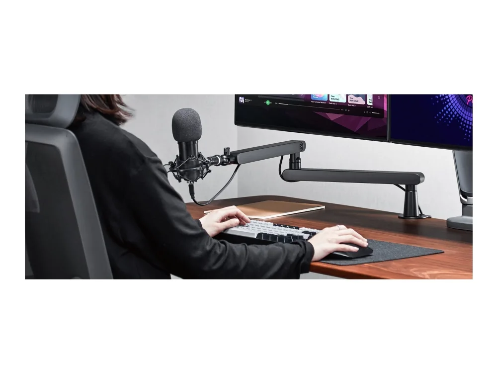 Deltaco GAMING Low-Profile Streaming Microphone arm with riser height extension adapter Black