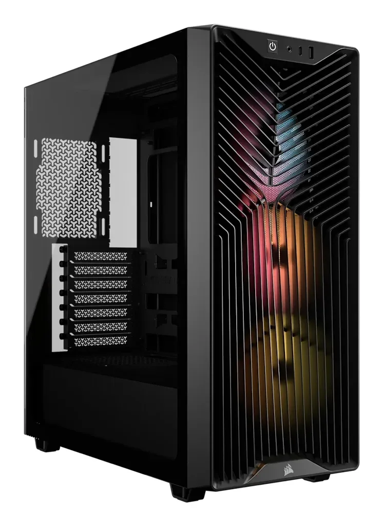 CORSAIR 3200D RS ARGB -miditornikotelo ikkunalla ja RGB-valaistuksella, musta