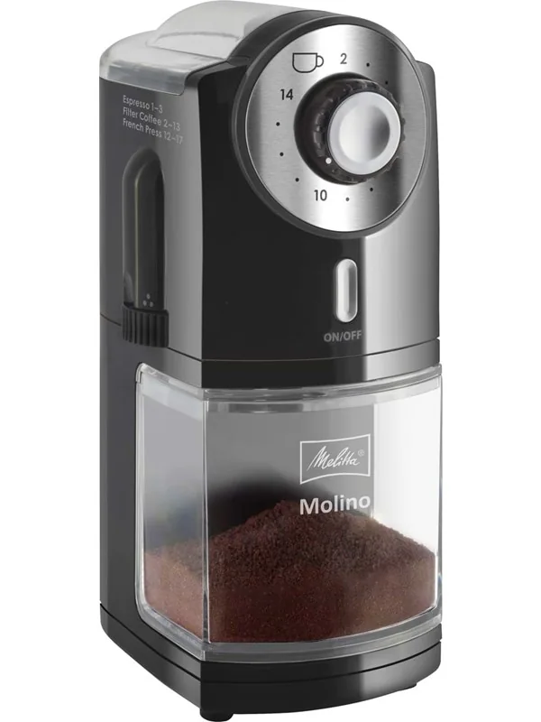 Melitta Molino, 200 g, Musta, Ruostumaton teräs, 14 kpl, 100 W, 80 cm, 120 cm