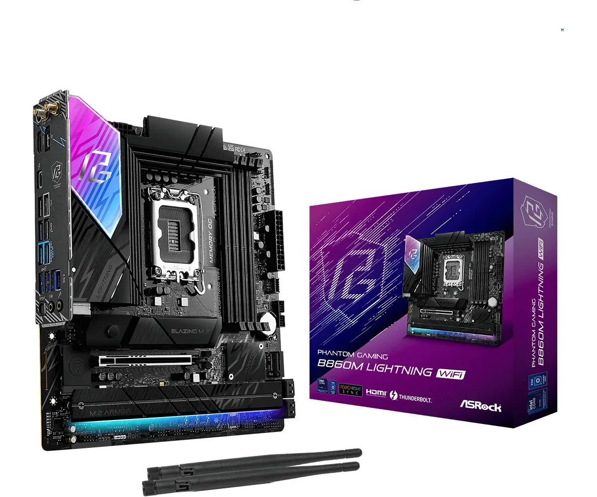 ASRock B860M Lightning WiFi Emolevy - Intel B860 - Intel LGA1851 - DDR5 RAM - Micro-ATX
