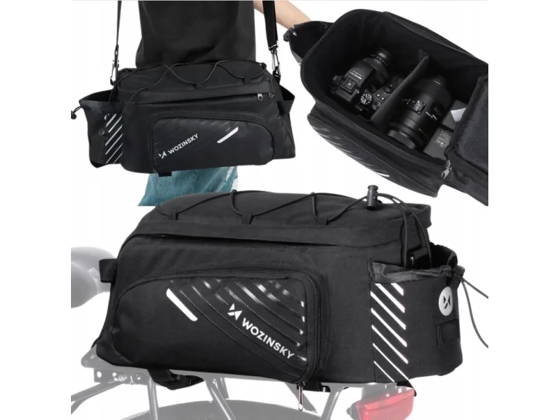 Wozinsky Bike Pannier Rack Bag with Shoulder Strap 9L (Rain Cover Included) Black (WBB22BK)