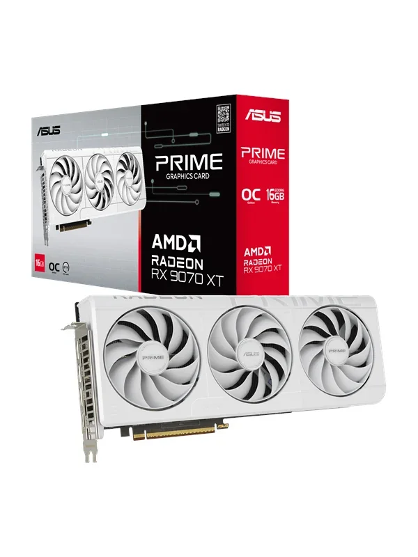 ASUS Prime -RX9070XT-O16G-WHITE, Radeon RX 9070 XT, 16 GB, GDDR6, 256 bittiä, 7680 x 4320 pikseliä, PCI Express 5.0