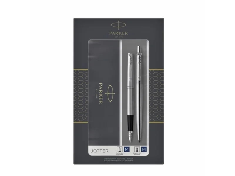 Parker 2093258, Musta, Hopea, 2 kpl, Kuulakärkikynä + mustekynä